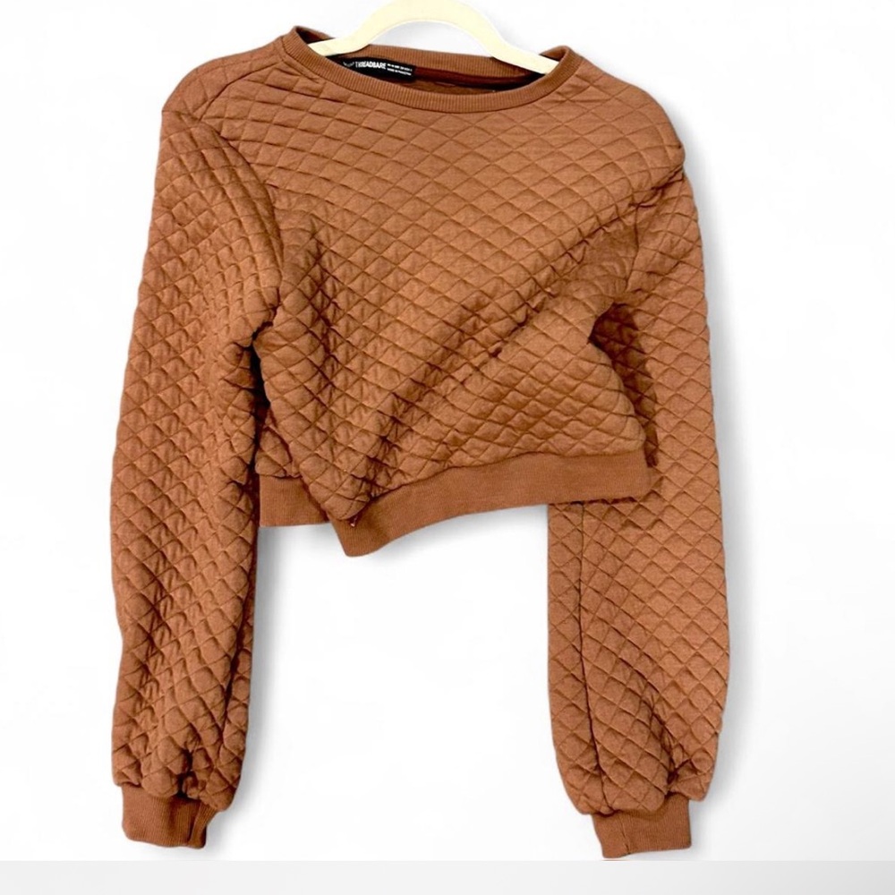 Threadbare Quilted Brown Crop Sweater Top